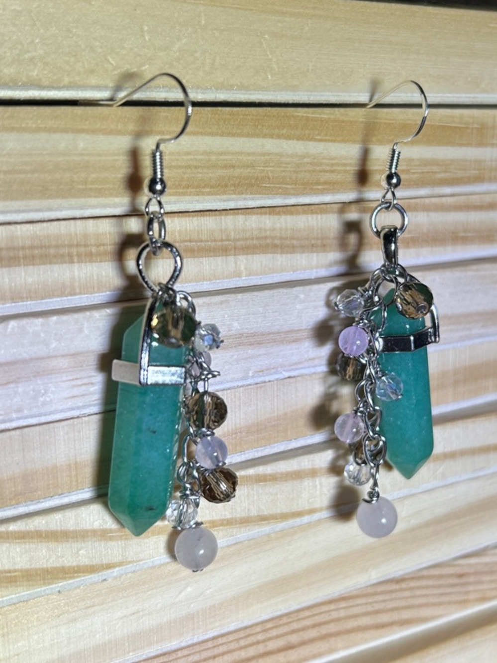 3/$25 Green Aventurine Crystal Dangle Earrings